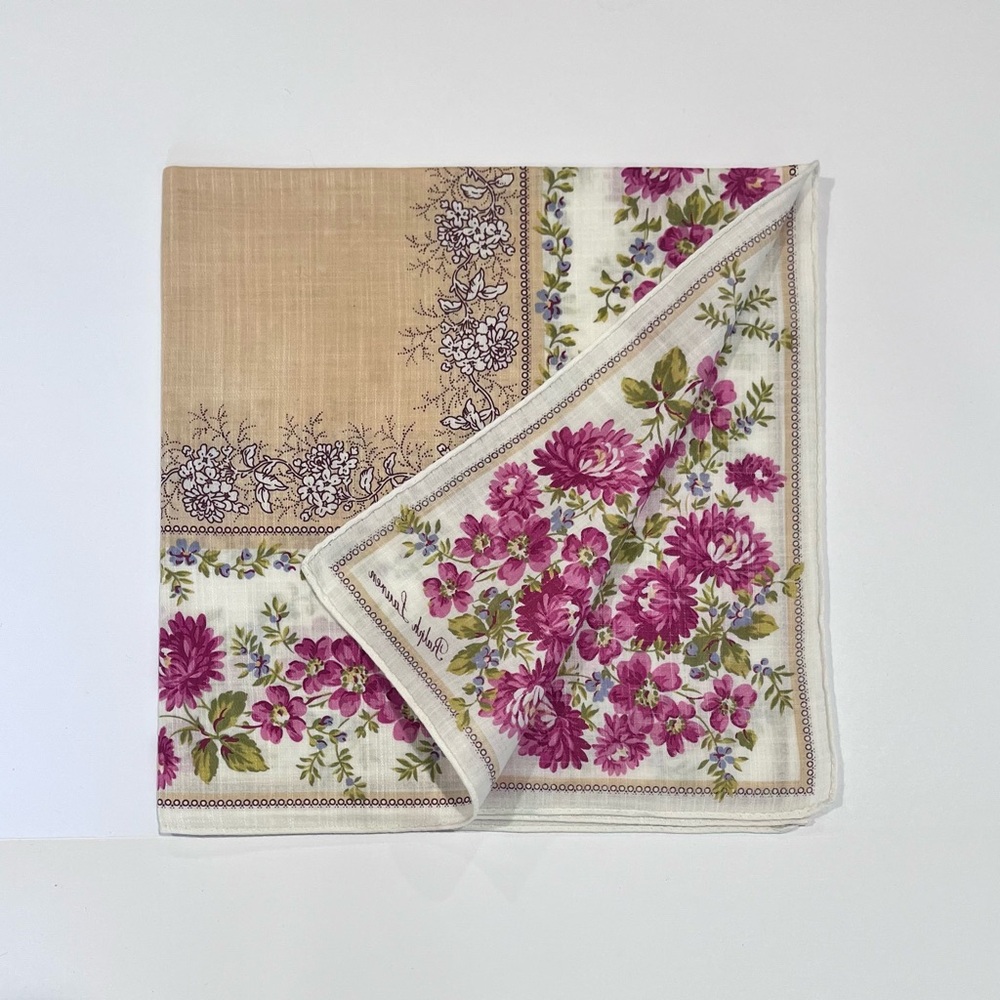 Handkerchief VTG Ralph Lauren Mini Scarf Women Floral Cotton Pocket Square 19.5 - Picture 5 of 11